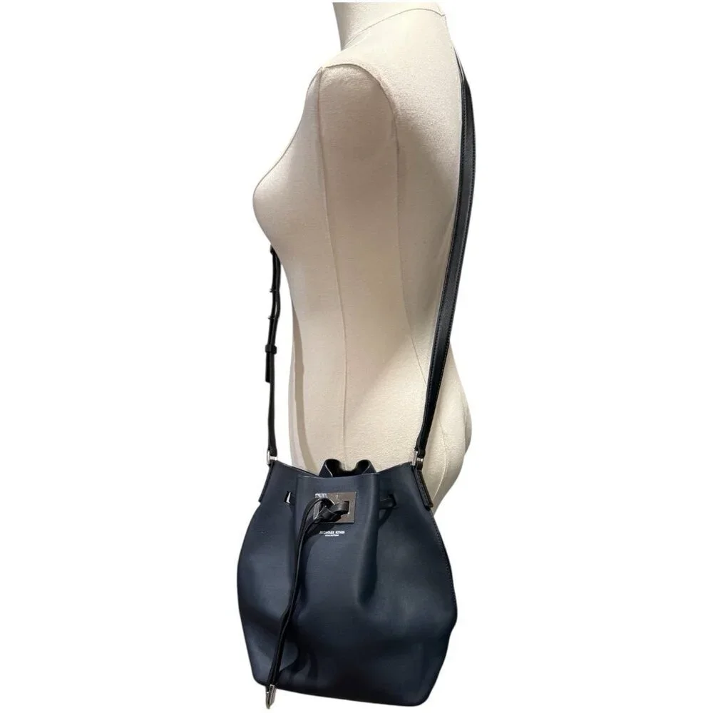 Michael Kors Miranda Navy Blue Medium Drawstring Bucket Bag Crossbody Purse